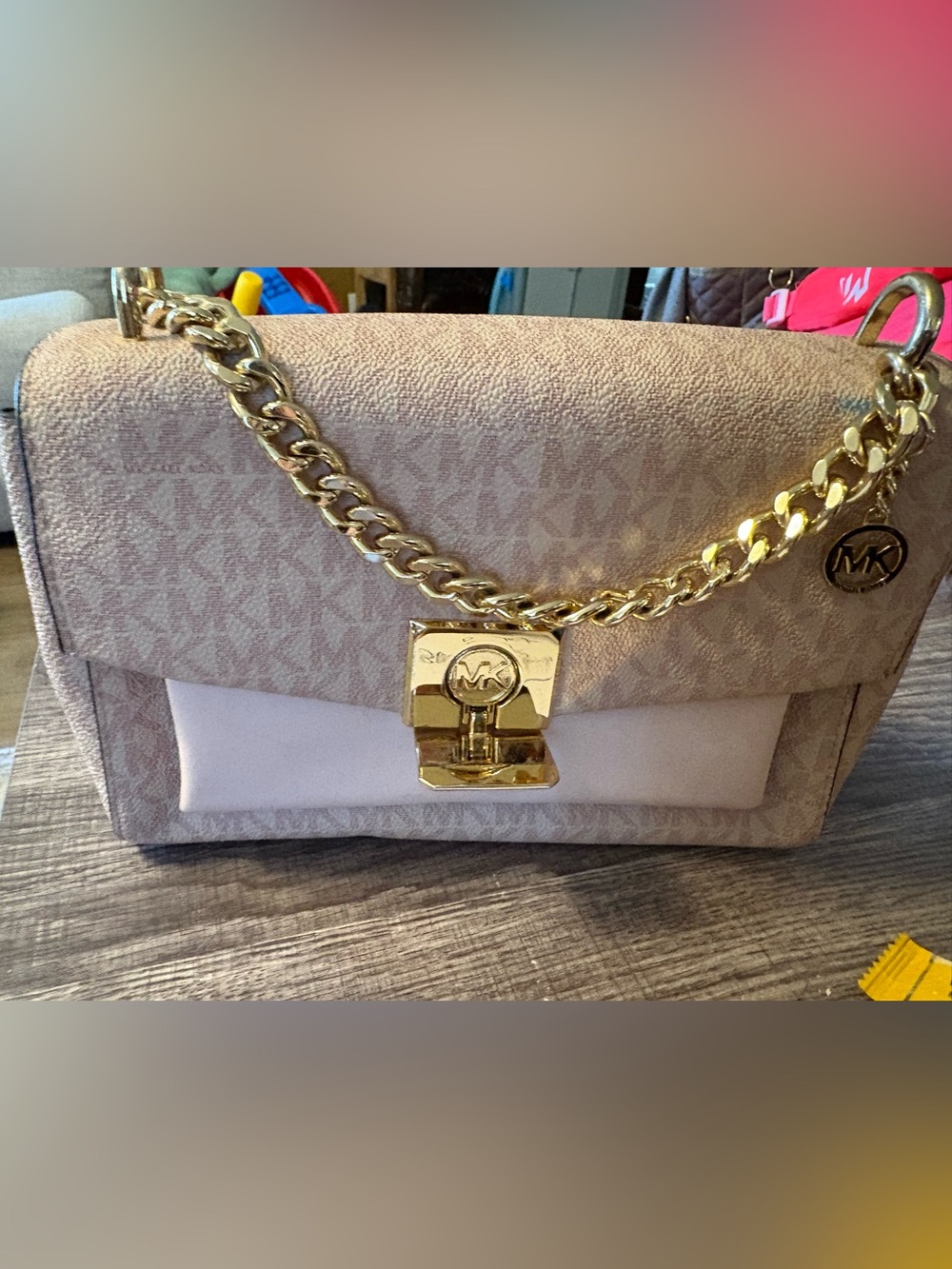 Michael Kors Beige and Light Pink Chain Shoulder Bag